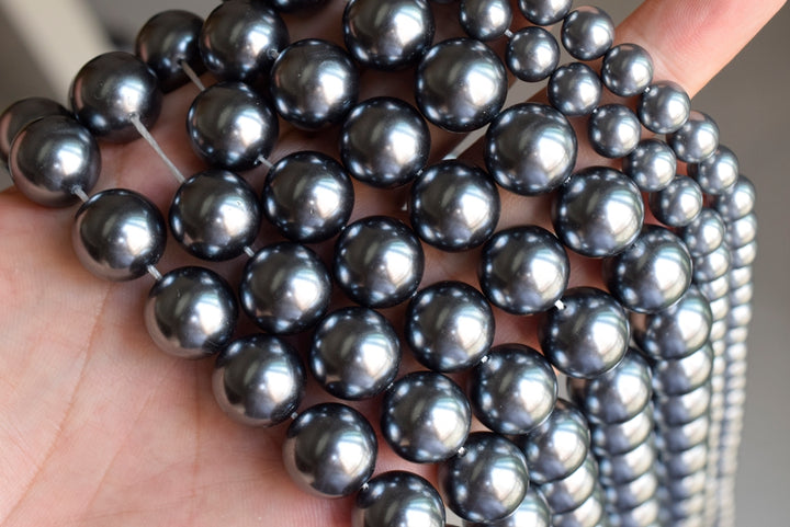 15.5" 8mm/10mm Dark grey Shell pearl round beads