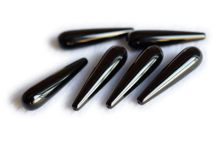 1 Pair 8x30mm black agate/onyx long teardrop beads, half hole