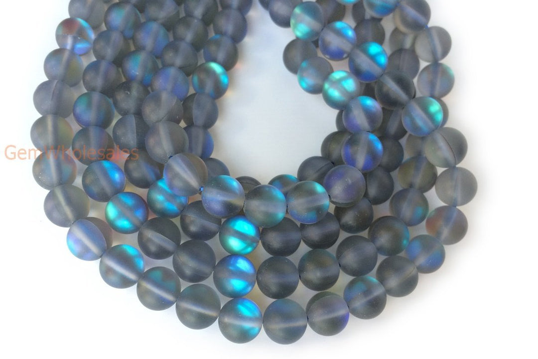 15.5" 8mm matte Rainbow grey Synthetic labradorite round beads
