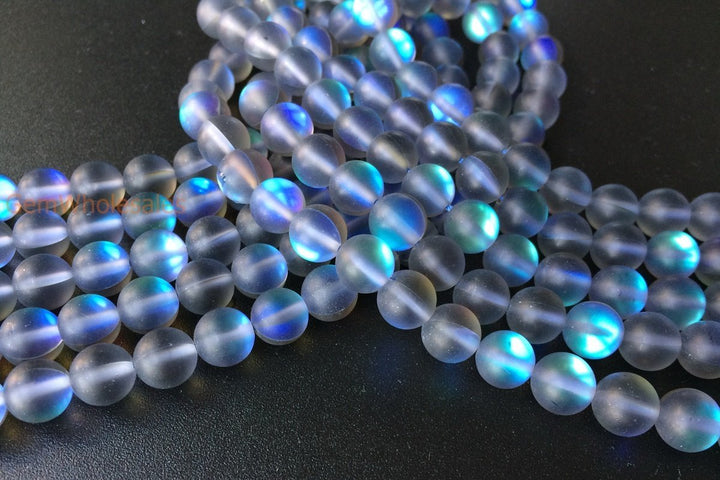 15.5" 8mm matte Rainbow grey Synthetic labradorite round beads