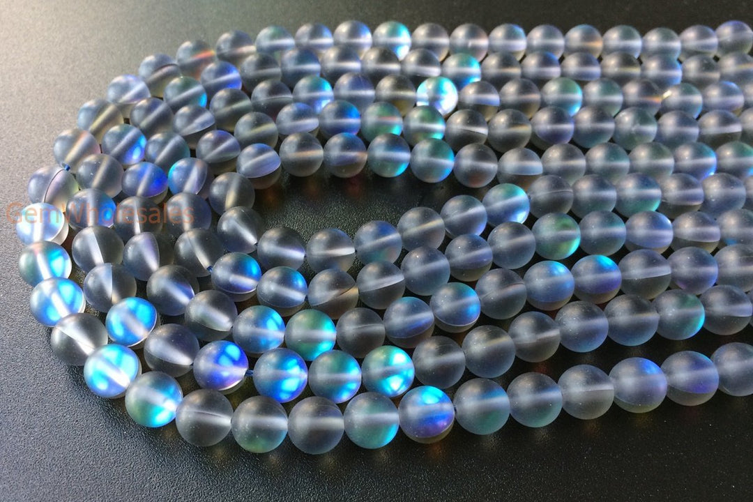 15.5" 8mm matte Rainbow grey Synthetic labradorite round beads