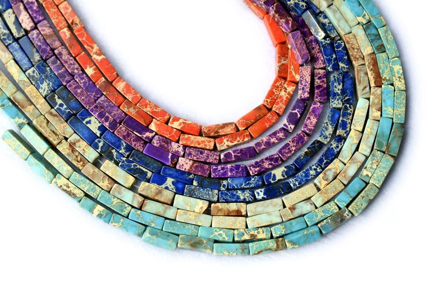 15.5" 4x13mm orange purple greenish blue emperor jasper rectangle tube beads