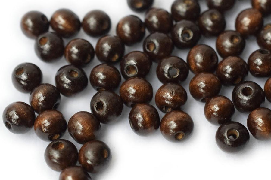 100pcs 8mm Maple Wood chunky round beads, dark brown color wooden beads