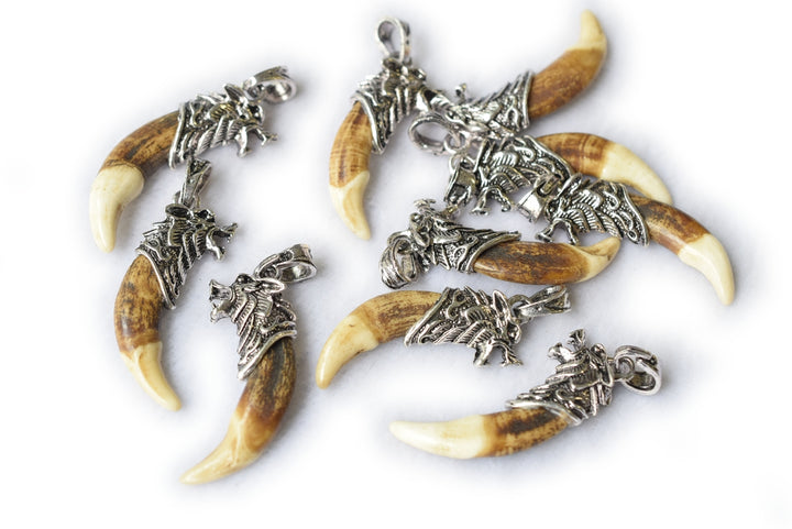 1PC 40mm yellow wolf tooth alloy metal wolf head pendant