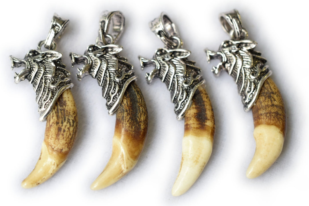 1PC 40mm yellow wolf tooth alloy metal wolf head pendant