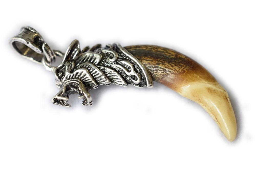 1PC 40mm yellow wolf tooth alloy metal wolf head pendant