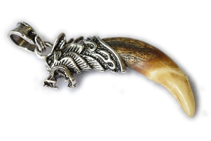 1PC 40mm yellow wolf tooth alloy metal wolf head pendant