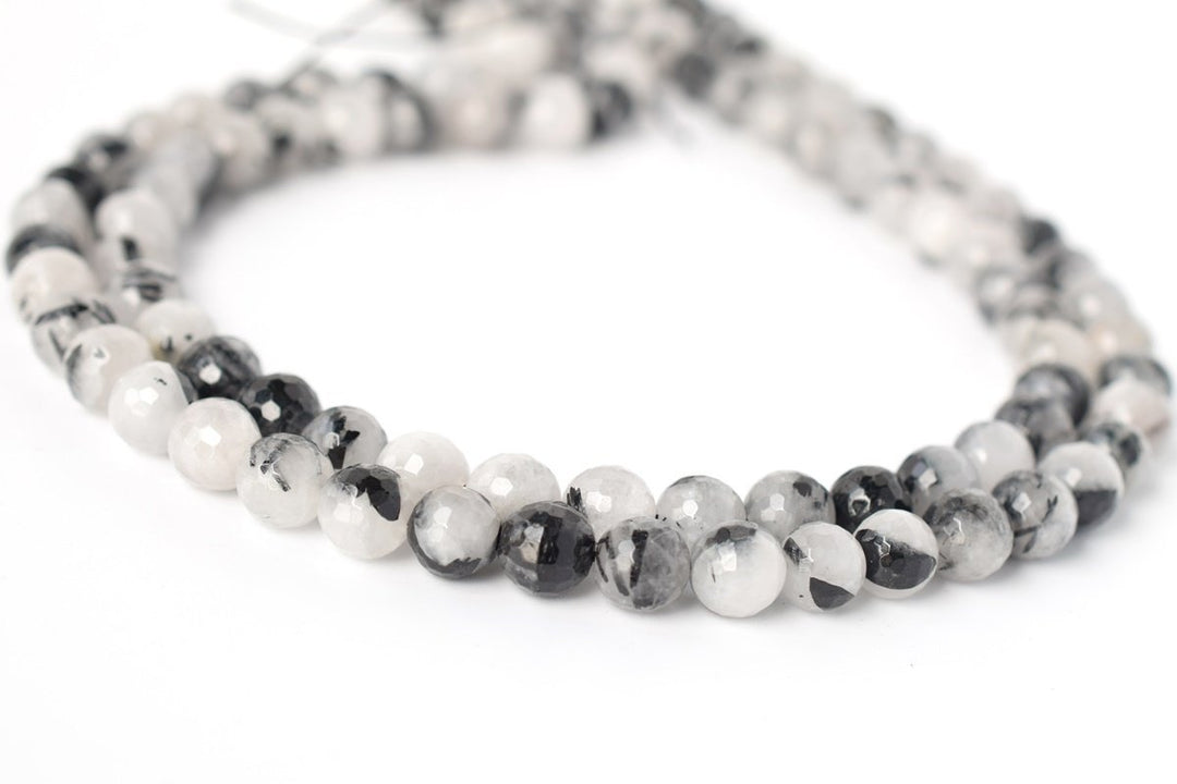 15.5" Natural black rutilated quartz 8mm round faceted beads