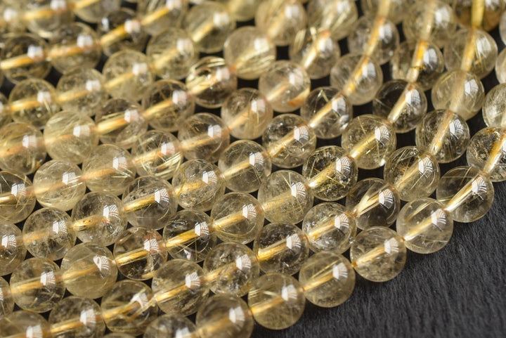 15.5" 8mm A Natural golden hair rutilated quartz round crystal beads