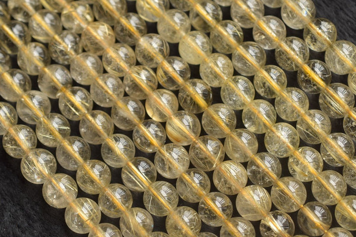 15.5" 8mm A Natural golden hair rutilated quartz round crystal beads