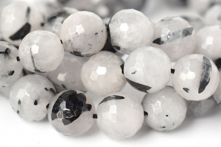 15.5" Natural black rutilated quartz 8mm round faceted beads
