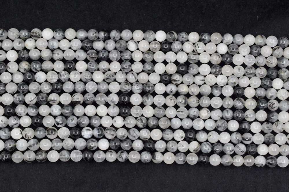 15.5" Natural 8mm black rutilated quartz round crystal beads