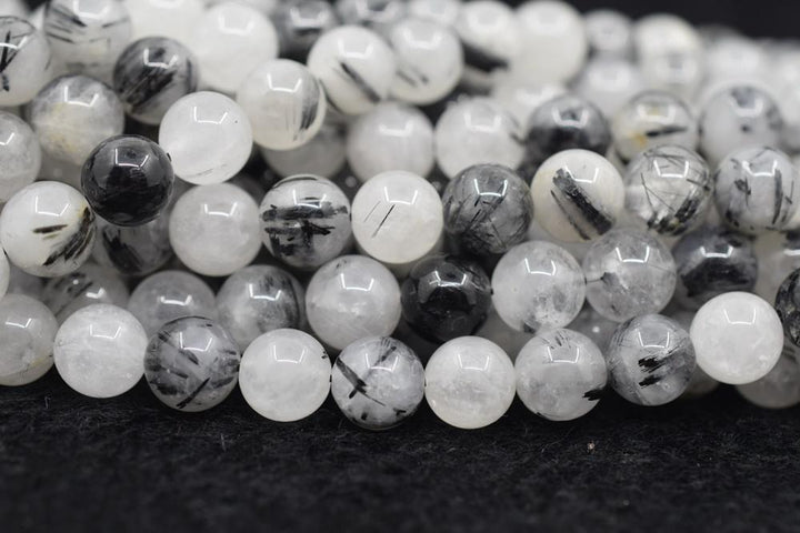 15.5" Natural 8mm black rutilated quartz round crystal beads