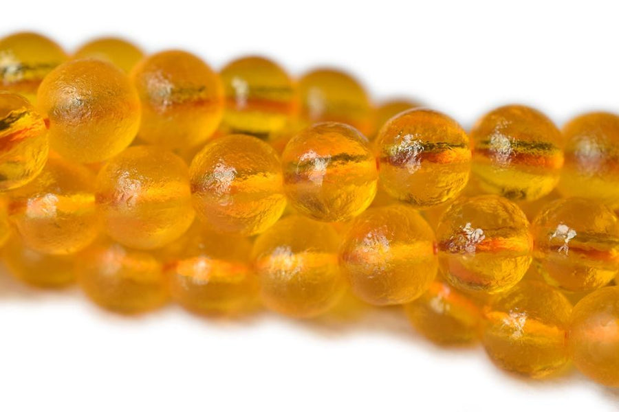 15.5" 8mm Yellow orange matte frosted Mermaid glass round beads