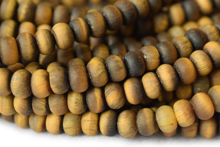 15.5" 4x6mm Matte/frosted yellow tiger eye roundel/rondelle beads