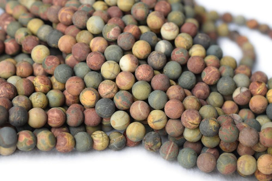 15.5" 6mm Natural matte/frosted Picasso Jasper round beads red line turquoise