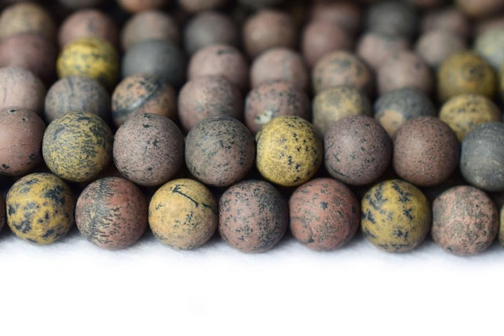 15.5" 10mm Natural matte/frosted yellow red grass flower jasper stone round beads