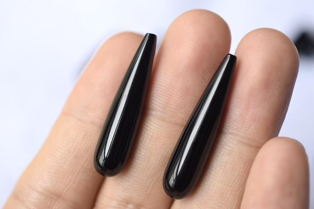 1 Pair 8x35mm black agate/onyx long teardrop beads pendant, half hole