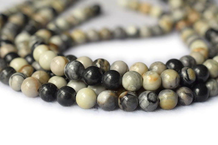 15.5" 6mm Natural Grey Picasso Jasper round semi precious stone beads