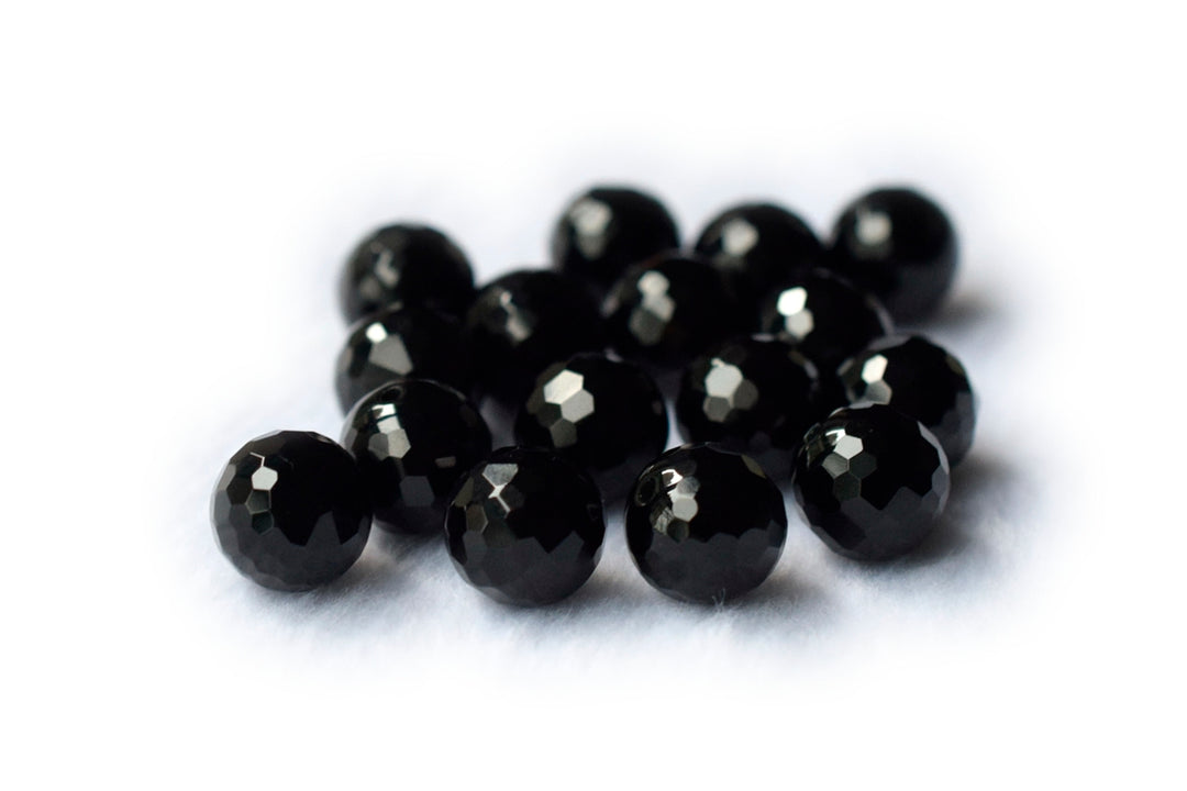 10pcs 10mm Black agate onyx half drilled round faceted single beads