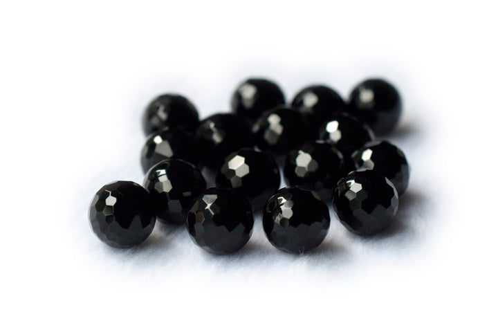 10pcs 10mm Black agate onyx half drilled round faceted single beads