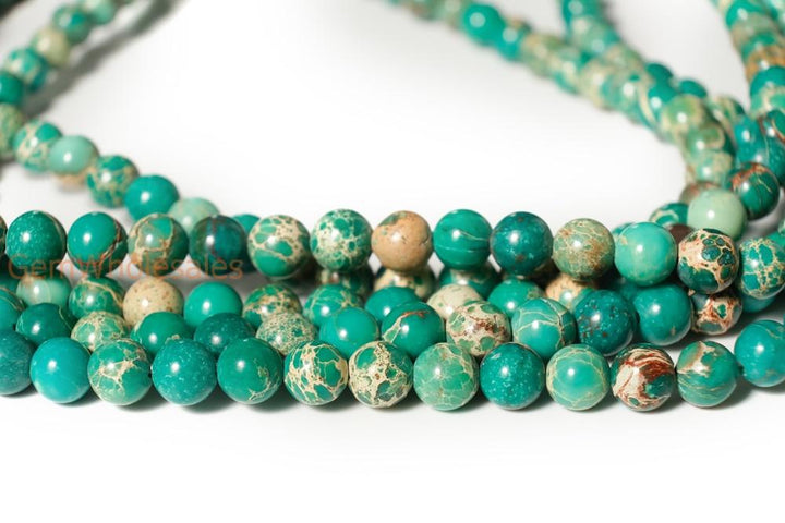 15.5" 8mm green Sea Sediment round beads,emperor jasper, Aqua Terra Jasper