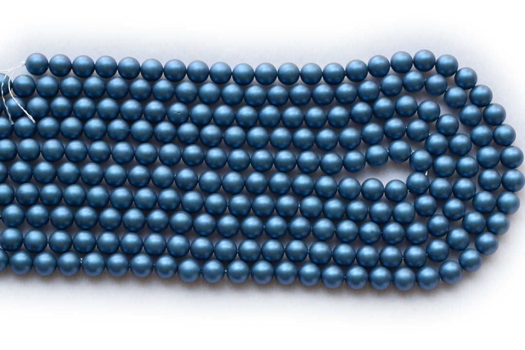 15.5" 8mm/10mm Dark blue Matte/frosted Shell pearl round beads