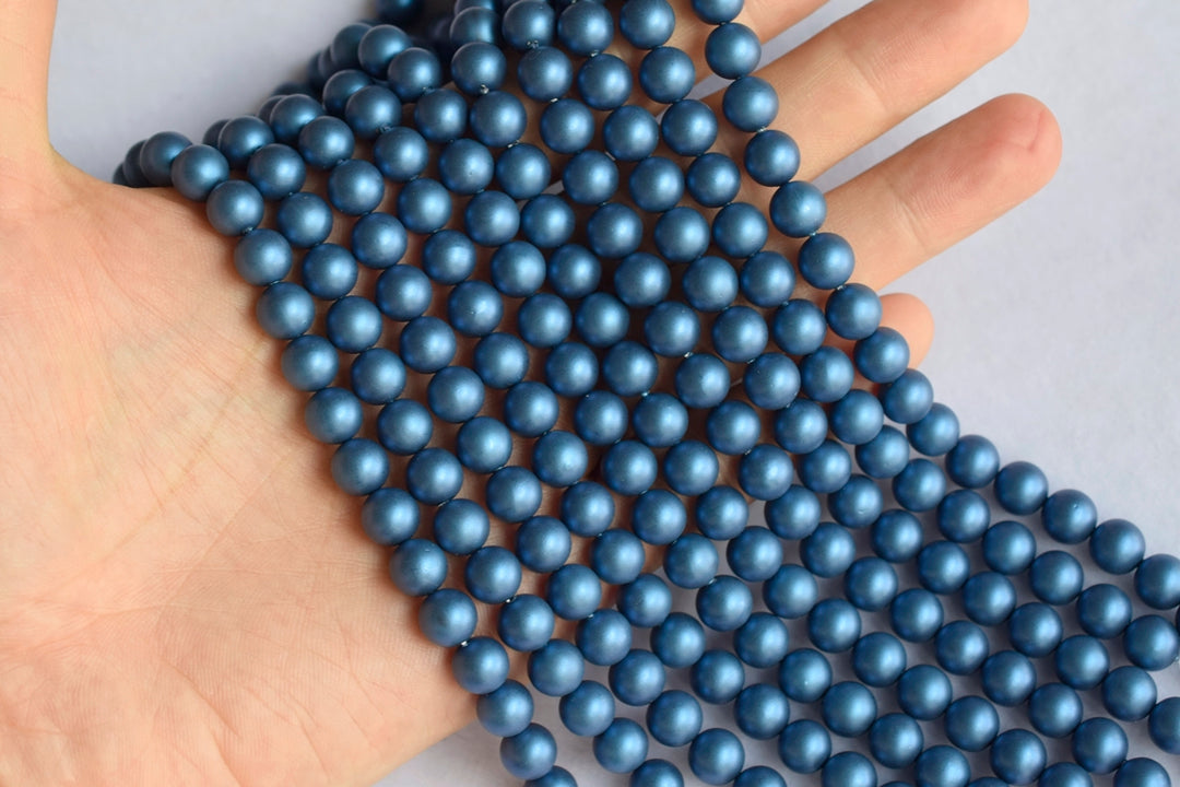 15.5" 8mm/10mm Dark blue Matte/frosted Shell pearl round beads