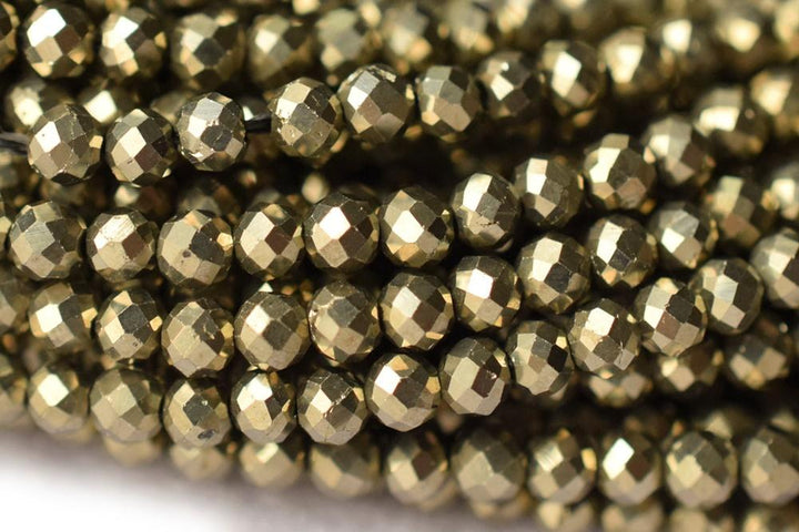 15.25" Natural Pyrite 2mm round faceted dark gold color stone beads