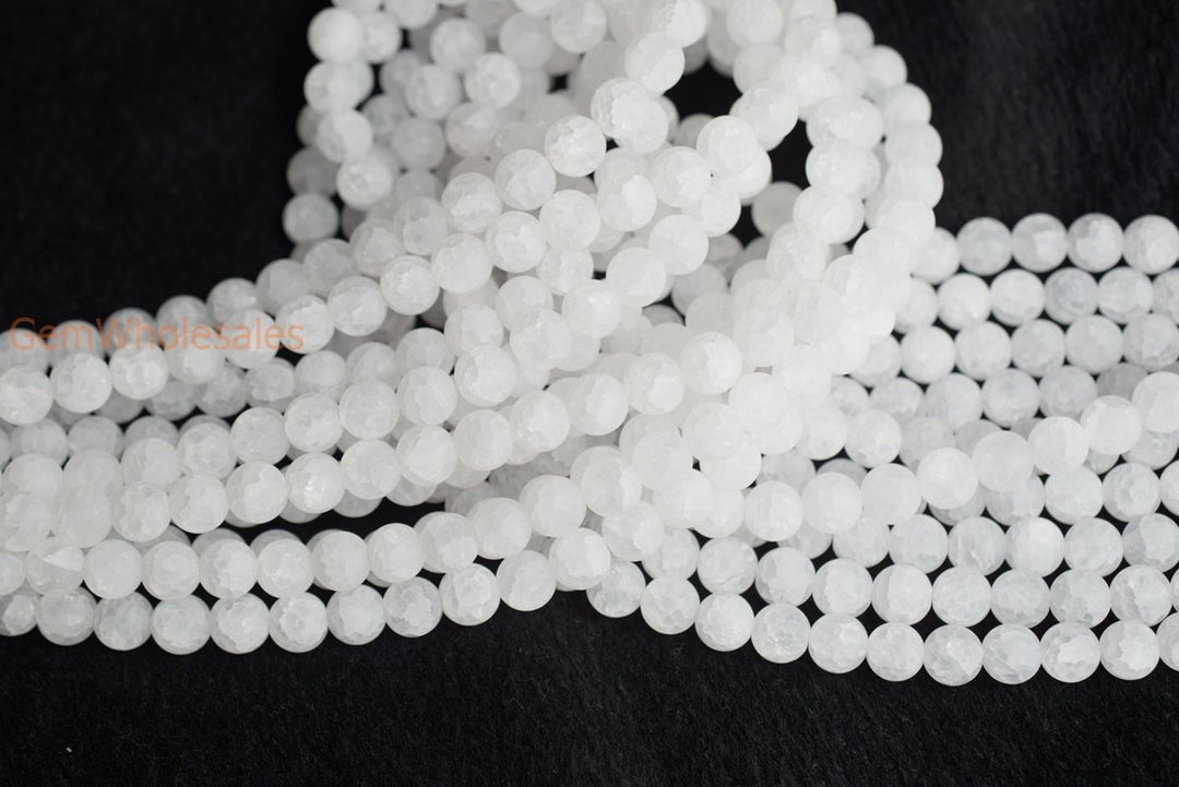 15.5" Natural matte cracked crystal 8mm round beads, gemstone,semi-precious stone
