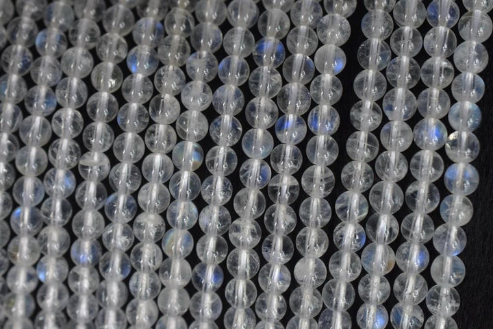 15.5" 4mm AA White blue Rainbow Moonstone round beads, moonstone with blue shinning