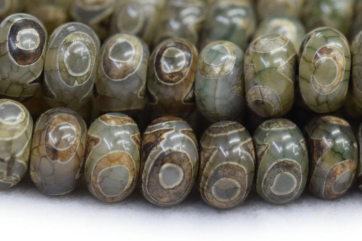 14.5" 10x14mm Antique Green Bulk tibetan DZI agate rondelle beads 3 eye