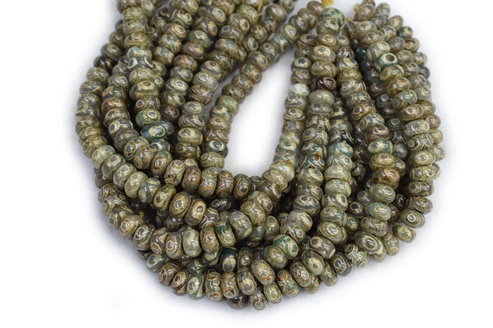 14.5" 10x14mm Antique Green Bulk tibetan DZI agate rondelle beads 3 eye
