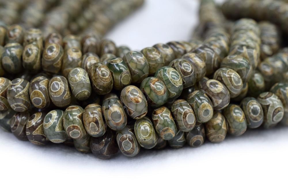 14.5" 10x14mm Antique Green Bulk tibetan DZI agate rondelle beads 3 eye
