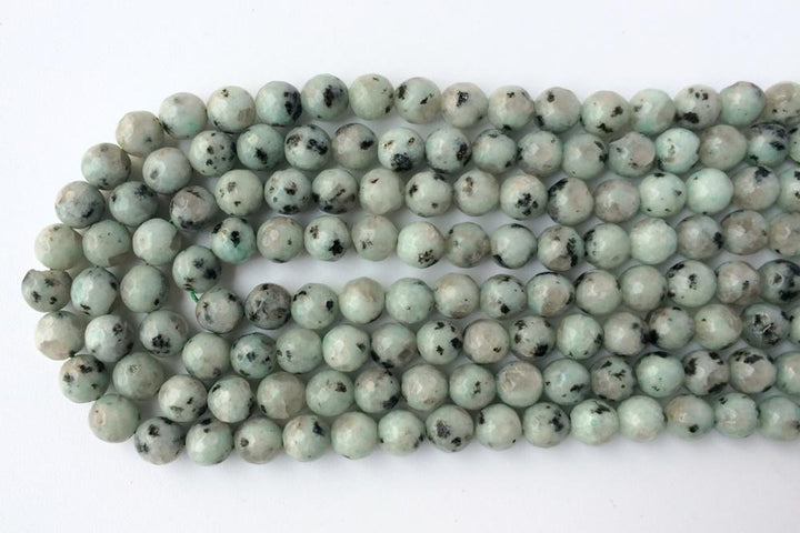 15" Sesame jasper 6mm/8mm/10mm/12mm round faceted beads, Kiwi jasper