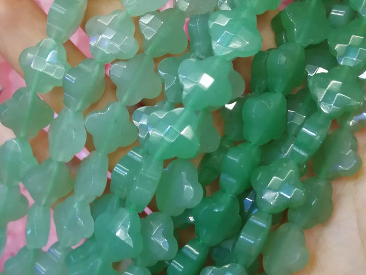 15.5" Natural green aventurine Quatrefoil flower Beads 13mm, green semi-precious stone