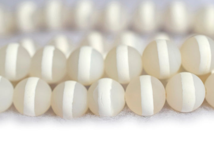 14.5" 8mm Matte white tibetan Dzi agate round jewelry beads, white line