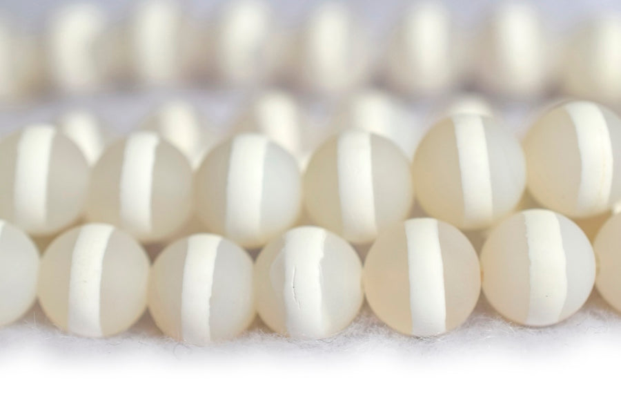 14.5" 8mm Matte white tibetan Dzi agate round jewelry beads, white line