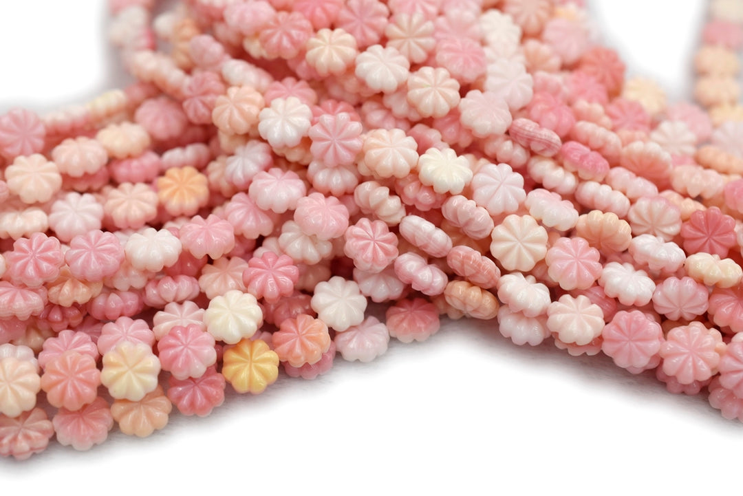 10pcs 10mm Natural pink queen conch shell Blossom Pumpkin flower beads