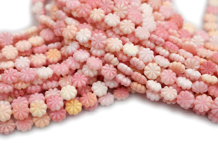 10pcs 10mm Natural pink queen conch shell Blossom Pumpkin flower beads