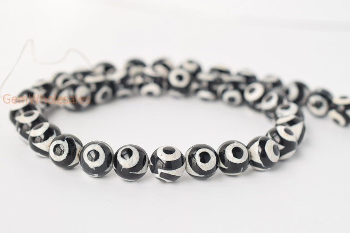 14.5" 8mm/10mm Black color Bulk tibetan Dzi agate round beads, Eye