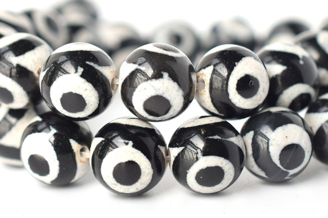 14.5" 8mm/10mm Black color Bulk tibetan Dzi agate round beads, Eye
