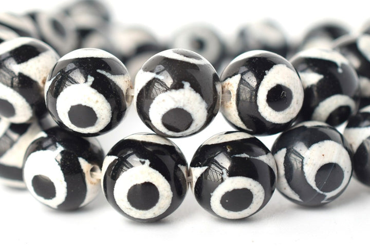 14.5" 8mm/10mm Black color Bulk tibetan Dzi agate round beads, Eye