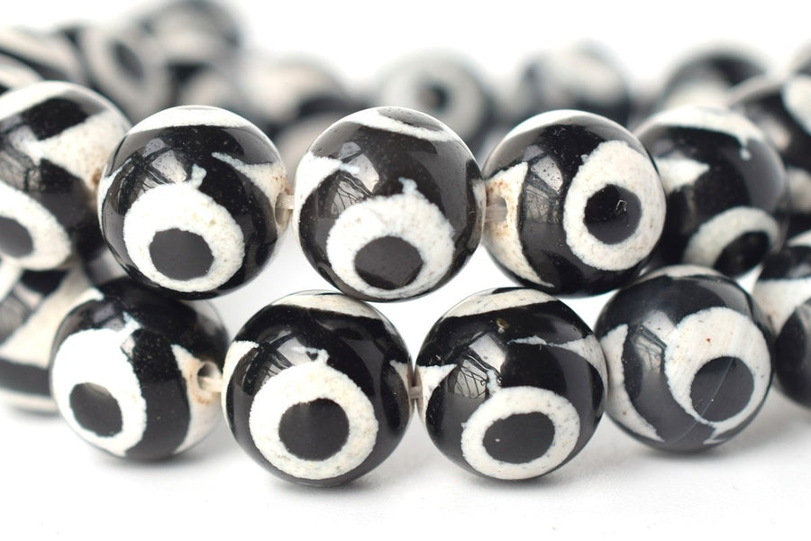 14.5" 8mm/10mm Black color Bulk tibetan Dzi agate round beads, Eye