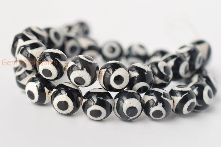 14.5" 8mm/10mm Black color Bulk tibetan Dzi agate round beads, Eye