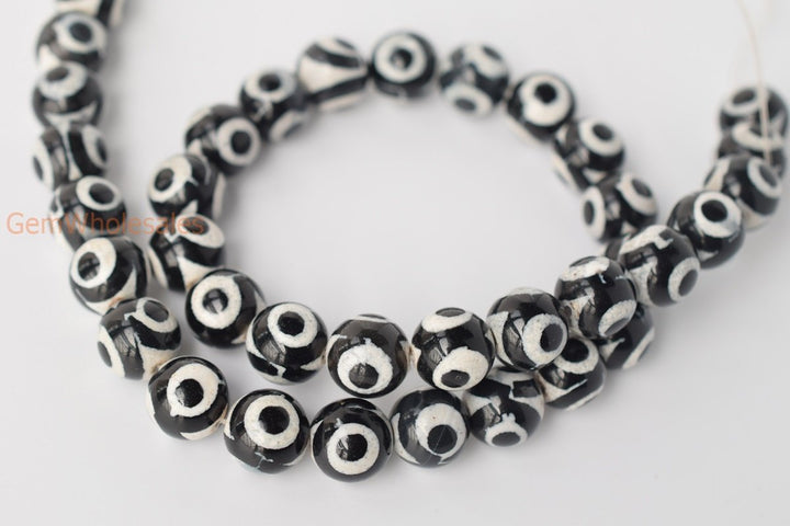 14.5" 8mm/10mm Black color Bulk tibetan Dzi agate round beads, Eye