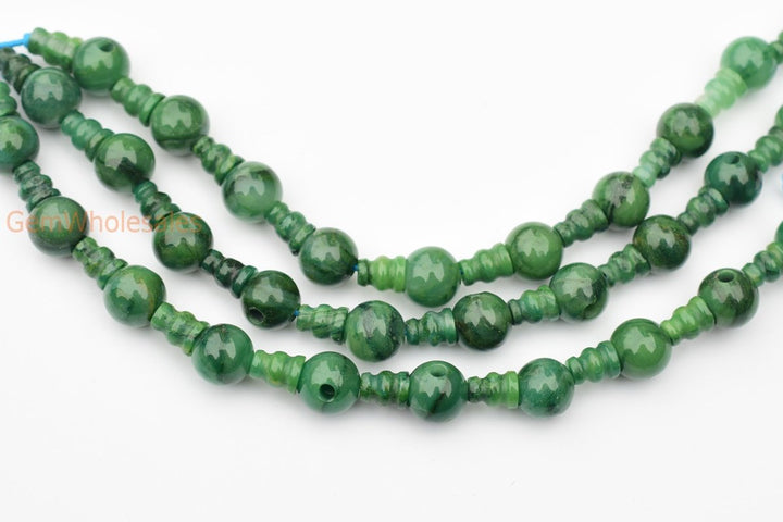 5 Sets 10mm Natural African Green Jade T hole beads set, Guru Mala Cones Beads