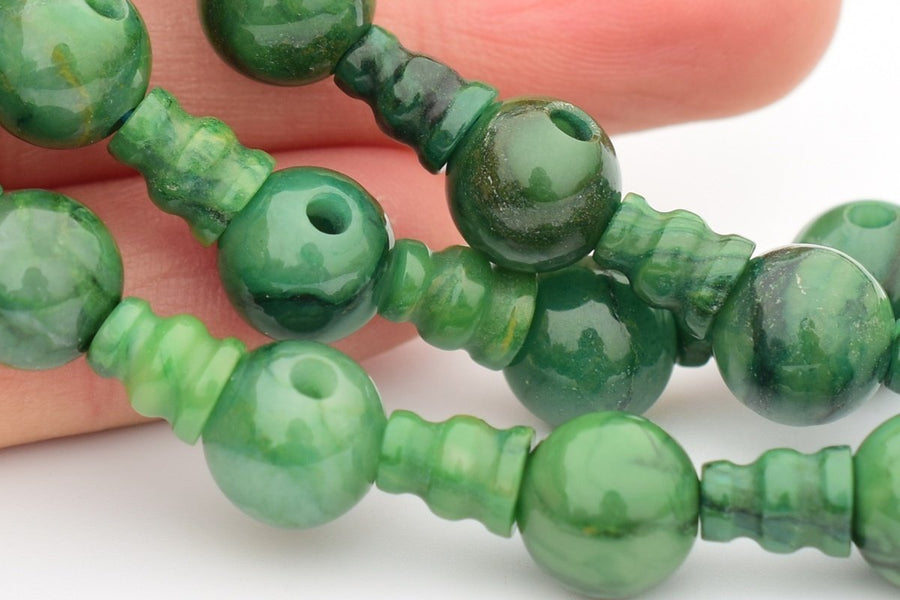 5 Sets 10mm Natural African Green Jade T hole beads set, Guru Mala Cones Beads