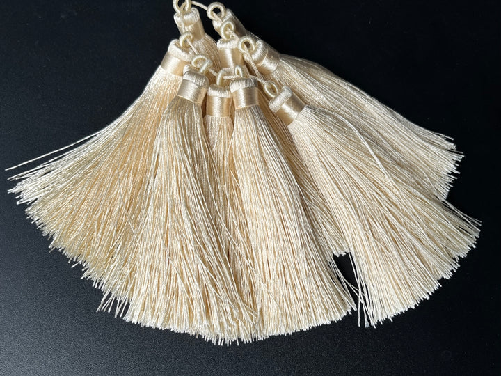 2PCS 10cm pale Ivory beige Handmade silky Thread Tassels