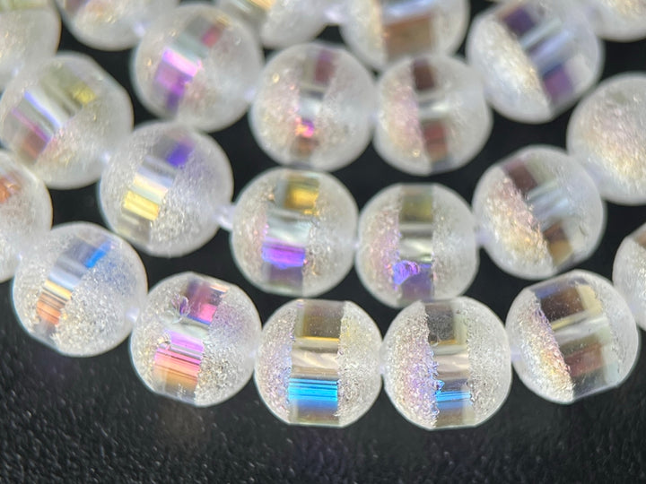 15.5" 4mm Druzy AB color glass round beads with a line